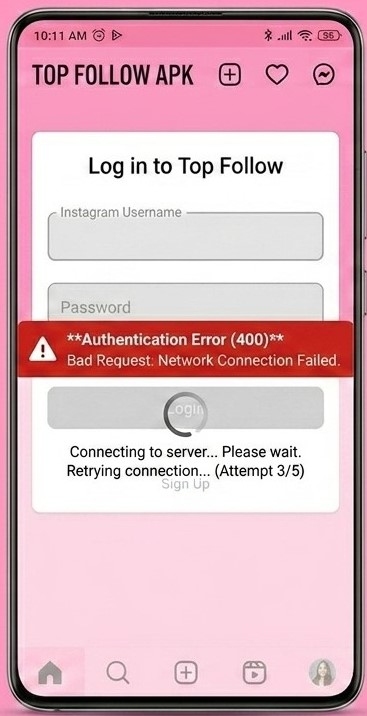 Top Follow APK login issue