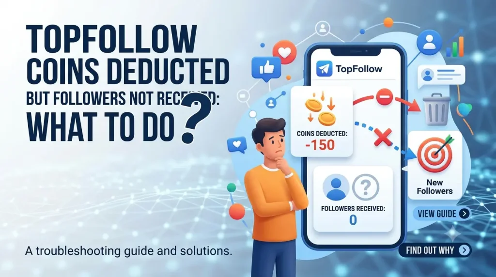 TopFollow coins deducted but followers not received